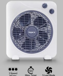 Impex 10 Inch Box Fan Table Fan With 3 Speed Modes, 60 Minute Timer, Child Safety Guard - Powerful, Quiet, And Durable BF 7510 White