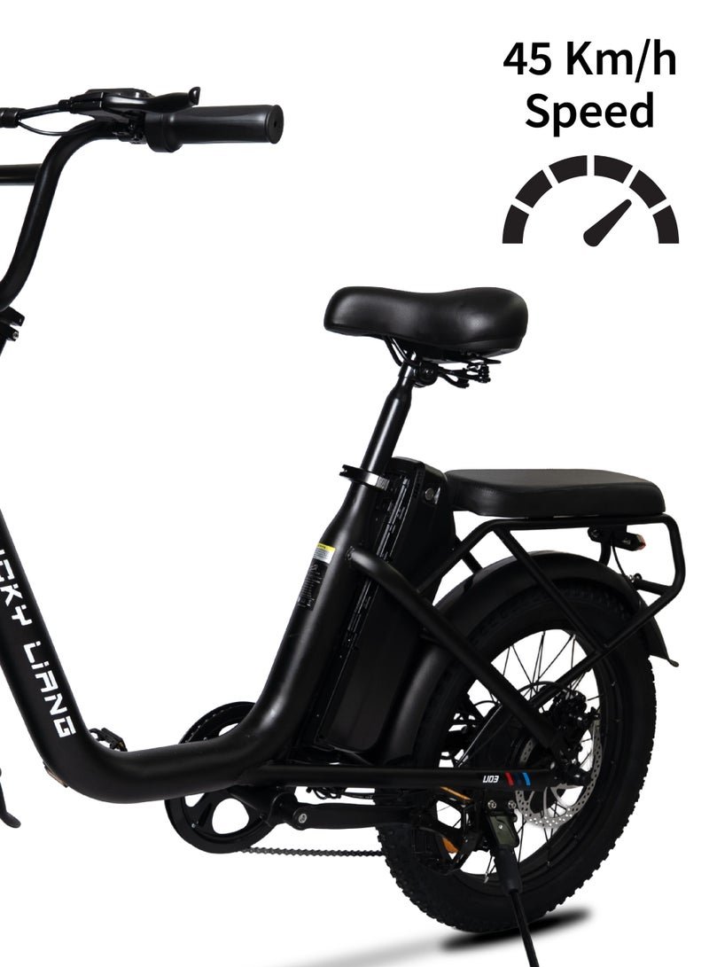 Lucky Liang U03 Electric Bike 500W Motor (750W Max), 48V 13Ah Battery, 45Km/h Speed, 45Km Range, 20”3.0 Tires, Disc Brakes, Carbon Steel Frame – Powerful Long Range E-Bike for Adults - Image 4
