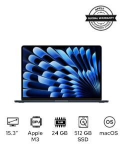 Apple MacBook Air MC9L4 Laptop With 15.3-Inch Display, M3 chip 8-core CPU and 10-core GPU Processor/24GB RAM/512GB SSD/macOS English/Arabic Midnight