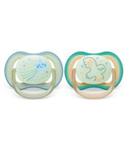 Philips Avent Soother Ultra Air Nighttime 0-6M For Boys, 2 Pieces | No.1 Brand Recommended by Moms Worldwide | Glows in the dark |Light |Breathable |BPA free |Orthodontic with Sterilization Case