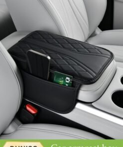 DUNISO Car Center Console Armrest Pillow, Waterproof Car Armrest Cover, Multifunctional Car Armrest Pad, With Phone Holder Storage Bag, Wear-Resistant And Stain Resistant, Suitable For Most Cars，Black