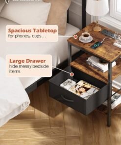 ROCKCAMEL Nightstand With UK Socket, Bedside Table, Wood End Table, Modern Night Stand for Bedroom, Closet, Entryway, College Dorm - Image 3