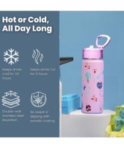 S2C Kids Water Bottle for School with Straw Lid, 550ml Kids water bottle stainless steel water bottle for kids, Double Wall Insulated Water Bottle, Baby water bottle,Steel water bottle