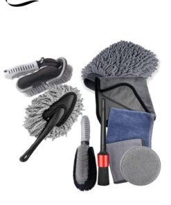 DUNISO 9Pcs Car Wash Cleaning Kit with Soft Microfiber Cloth Towels,Wash Mitt Sponge, Wheel Brush for Car Alloy Wheel Tyre Brush Cleaning,Automotive Detail Brushes Kit for Car Interior & Exterior