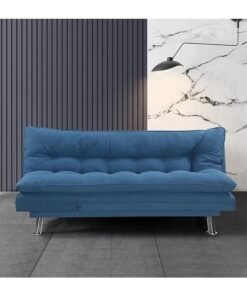 Al Zakharef Furniture Sofa Cum Bed 3 Seater Fabric Sleeper Sofa, Modern Convertible Sofa Bed for Living Room & Guests, Blue, W110 x L180 x H75 cm