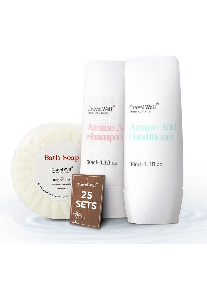 TRAVELWELL Hotel Amenities 30ml Shampoo (25 Bottles) + Conditioner (25 Bottles) + Mini Soap Bars (25 Bars, 28g) | Travel Size Toiletry Set
