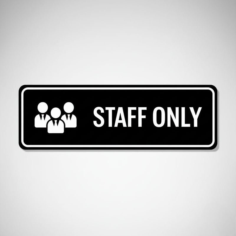 ACRYWOOD Staff Only Door Acrylic Sign board With White Text & Icon for Office, Hotel, Restaurant, Reception & Workplace Area – Self Adhesive Door Signage waterproof