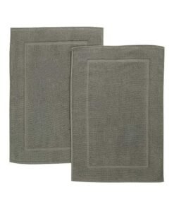 Bliss Casa Pack Of 2 1000 GSM Genuine Ring Spun Cotton Highly Absorbent Cotton Banded Washable Bathroom Floor Towel Bath Mat Set Grey 50x80cm