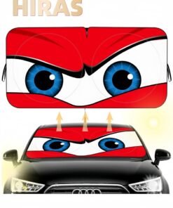 Hiras Car Windshield Sun Shade, Car Sun Shade Funny Car Eyes Sun Visor for Car Front Windshield, Foldable with Storage Pouch,UV Protection Keep Vehicle Cooler 150cm*70cm -Red