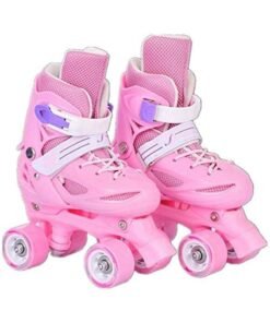 LIMOS Roller Skates Shoes, Double Rows 4 Wheels with Adjustable Size AREA for Boys And Girls (Pink M(35-38))