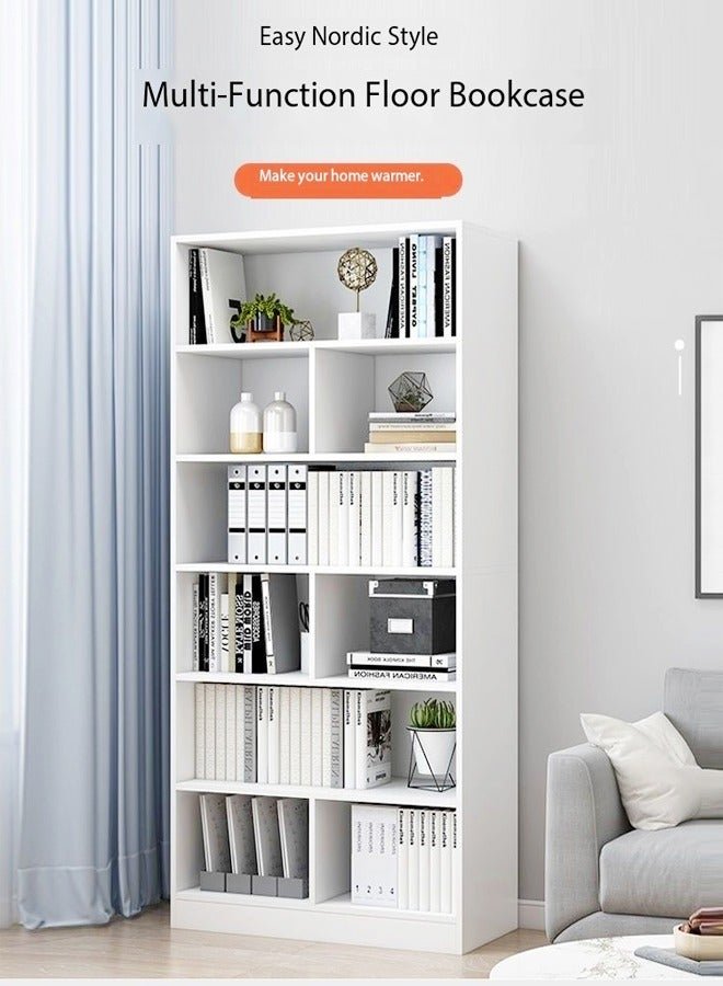 fashionhome 5 Tiers Multifunction Storage Adjustable Creative Style Book Shelves Modern Tall Bookcase Display 15mm Thick Wood Furniture Storage Rack for Bedroom Living Room and Home Office 60x24x180 cm