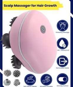 Prime by javaudan Electric Scalp Massager, Waterproof Portable Head Massager for Hair Growth Handheld Hair Massager with 4 Massage Heads, Detachable and Washable Handheld Scratcher for Deep Clean Hair Growth Head Relax