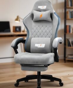 DROGO Throne Ergonomic Gaming Chair, Video Game Chair with Linkage Armrest, Footrest & Adjustable Seat Computer Chair with Fabric, Head & Massager Lumbar Pillow Home & Office Chair with Recline Grey