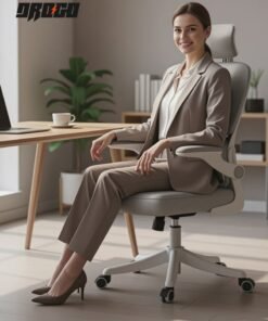 Alternative view of DROGO Premium Ergonomic Office Chair for Work from Home, High Back Computer Chair with Breathable Mesh, Flip-up Armrest, Adjustable Headrest, Recline, Adjustable Seat & Lumbar Support | Mesh Chair for Office Grey/White