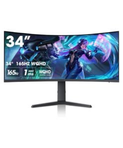 KOORUI 34-Inch VA WQHD Curved Gaming Monitor, 165Hz Refresh Rate, 21:9 Aspect Ratio, 1ms Refresh Rate, FreeSync/G-Sync Technology, VESA Compatible, DP1.2/DP1.4, Black | 34E6UC