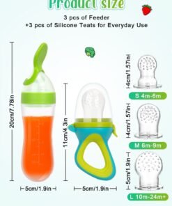 URbazaar Baby Food Feeder, 2 Pack Baby Fruit Feeder Pacifier Fresh Food Feeder with 3 Sizes Silicone Pouches,1 Baby Feeding Spoons for Toddlers Infant