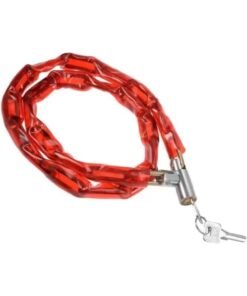 Day To Day Chain Covered In Plastic Motorcycle Cable Lock With Keys For Bikes Cycle, Anti-Theft Lock- Red