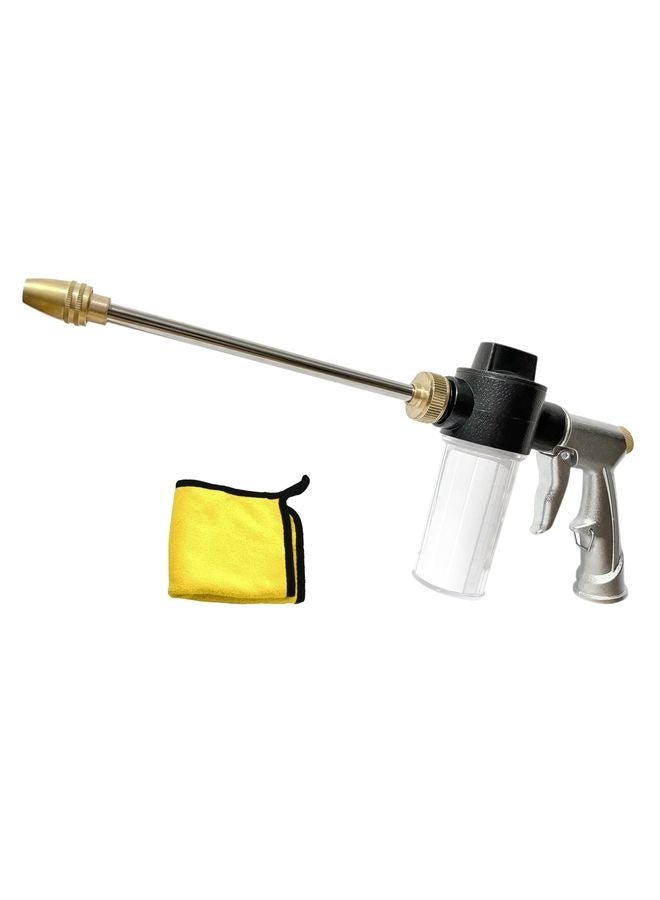 HOMESTAR High Pressure Foam Gun Car Wash Sprayer + Washing Towel, Heavy Duty Metal Garden Hose Nozzle with 100cc/3.5oz Plastic Soap Dispenser Bottle, For Gardening, Watering Plants, Floor Cleaning