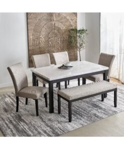 Home Box Orlando Genuine 6-Seater Marble Top Dining Table Set