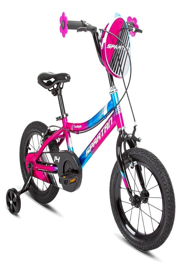 Spartan Twilight Kids Bike | 14 Inch Wheel Size With Training Wheels | Single Speed | Pink Color - Image 2
