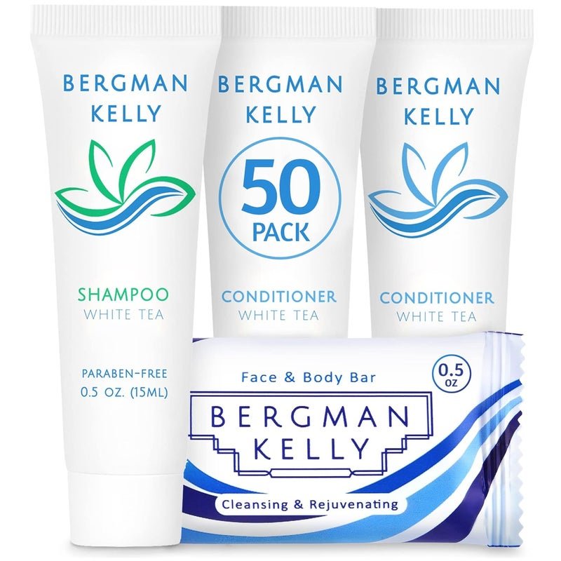 BERGMAN KELLY Rectangular Hotel Soap Bars Shampoo Conditioner 3Piece Set 05 oz each 150 pc White Tea Delight Guests wRevitalizing Refreshing Mini Travel Toiletries Bulk Amenities