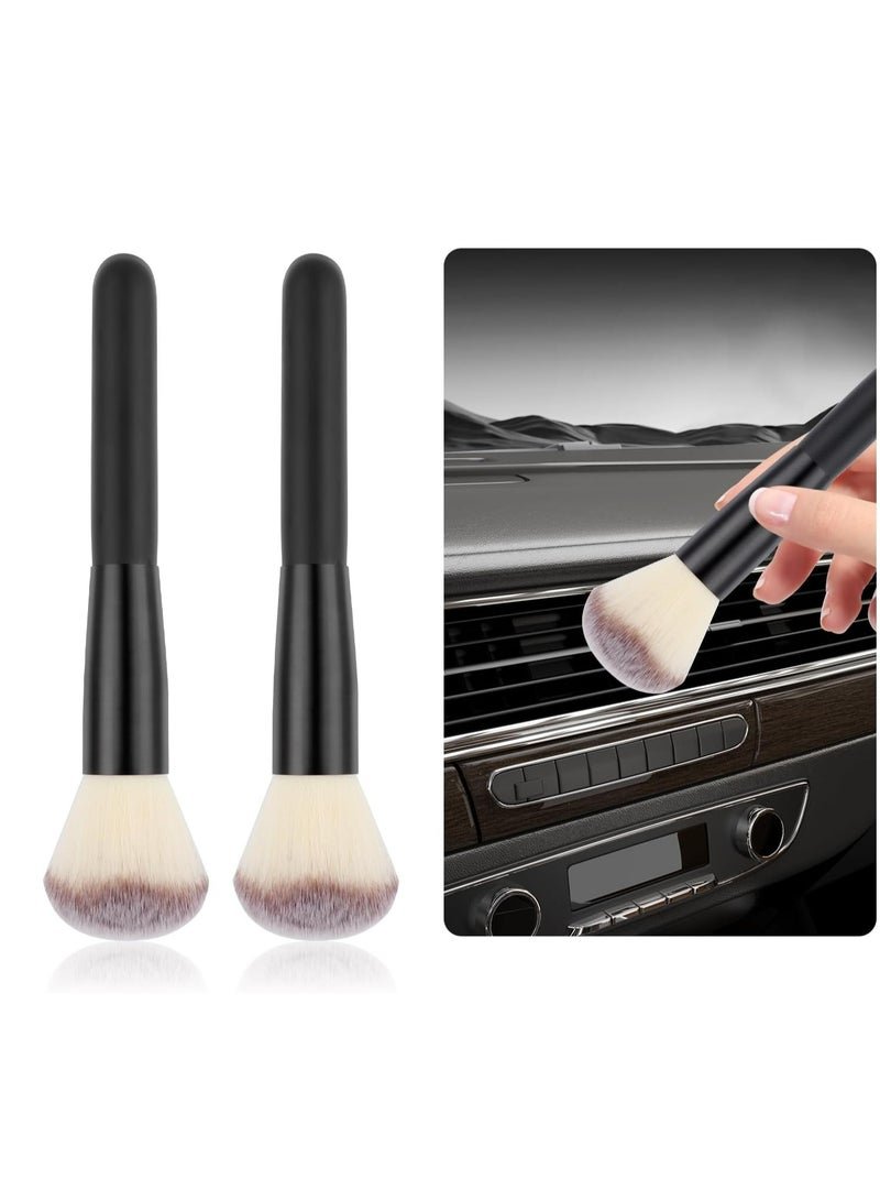 Oasisgalore 2 Pcs Beige Car Detailing Brush Set, Soft & Thick for Leather, Dashboard, Air Vent Cleaning, Scratch-Free