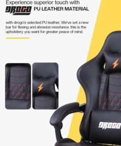 Alternative view of DROGO Gaming Chair Drogo Ergonomic  with 7 Way adjustable Seat PU Leather Material Desk Chair Head & USB Massager Lumbar Pillow Video Games Chair Home Office Chair with Full Reclining Back Footrest Black