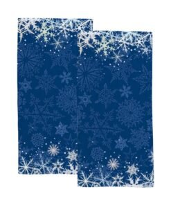 Vantaso Bathroom Hand Towels Set of 2 Christmas Winter Dark Blue Snowflakes Soft Absorbent Kitchen Hand Towel for Bathroom Hotel Gym Spa