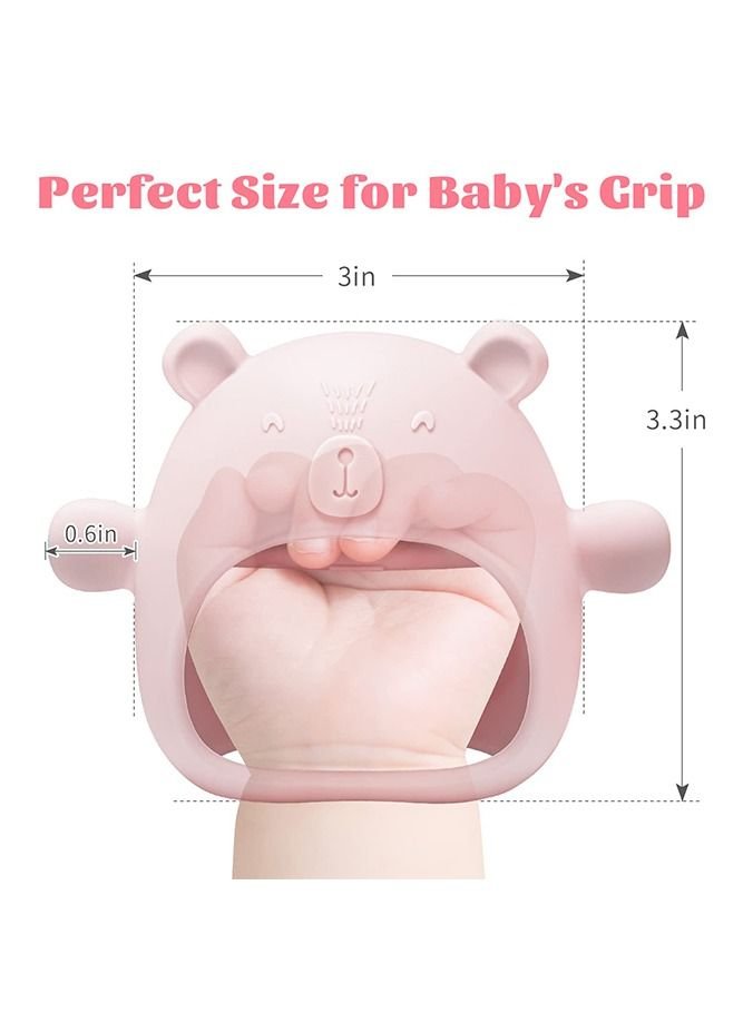 Bebiland Silicone Teething Mitten with Cute Bear Shape, BPA-Free and Anti-Drop Teether Toy for Baby Soothing Teething Pain Relief, Pink
