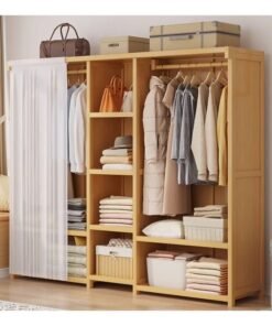 KLNAMAEAAN Bedroom Coat Rack Home Wardrobe Light Luxury Two Side Cloth Hanging Light Brown With Multiple Shelves 160*42*162cm
