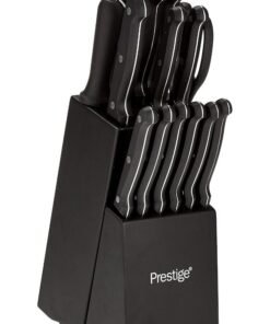 Prestige Stainless Steel Knife Block 15 Piece Set- Japanese Blades, Dishware Safe, Precision Cutting-Pr52114-Black Black