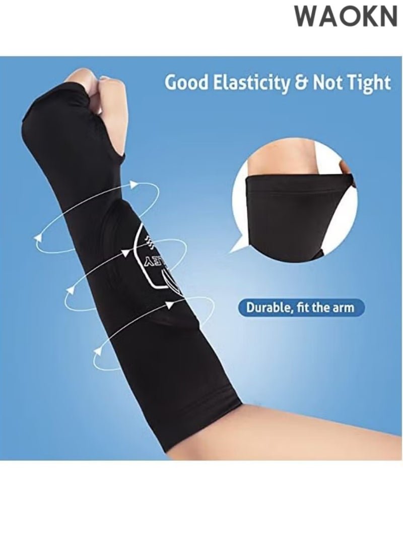 WAOKN Volleyball Arm Sleeves, Passing Forearm Sleeves with Protection Pad/Thumb Hole, Arm Sleeves for Girls, Boys, Kids Volleyball Training Protect Arms from Sting 1 Pair, Black, 7*9