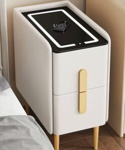 C&C Home Multifunction Smart Wireless Charging Nightstand Intelligent Design Tri Color Adjustable Light and USB Port Features Side Table with Two Storage Drawers for Bedroom Living Room 30x40x48 cm