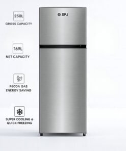 SPJ 230 L Double Door Refrigerator – 166 L Net Capacity, R600a Energy Saving Gas, Vegetable Crisper, Adjustable Glass Shelves, Convenient Defrost & Temperature Control | RF-INY229C