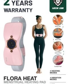 GREEN LION Flora Heat Menstrual Heating Pad / Heating Massager for Period Cramps & Pain / Fast Heat Up in 3-Seconds with 4 Heating and Vibration Modes / Portable Heating Belt for Menstrual Colic Relief - Pink