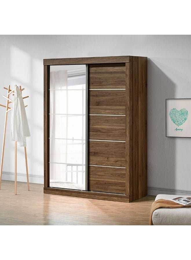DANUBE HOME Supreme 2-Door Large Sliding Wardrobe with Mirrors – Modern Engineered Wood Closet with Sliding Doors, Ample Storage, and Full-Length Mirrors – Bedroom Furniture - Light Walnut