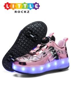 LITTLE ROCKZ Double Wheel LED Flash Light Fashion Shiny Sneaker Skate Heelys Shoes With Lightning Sole