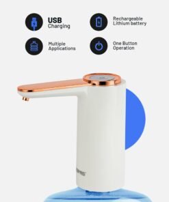 GEEPAS Rechargeable Water Pump For Water Gallon, Portable And Light-Weight With Easy One Touch Mechanism And USB Charging, Can Be Used At Home And Office White/Rose Gold