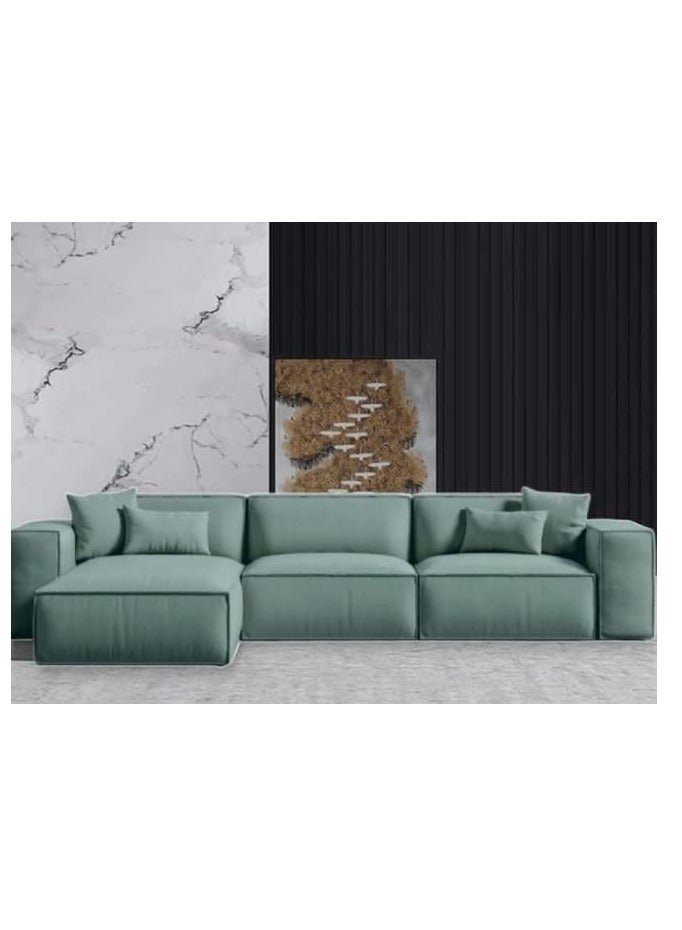 Karnak Carol Corner l L-Shaped Luxury Sofa For Living Room Solid Wood Corner Modern Design Couch, Velvet Upholstered Color (Right, Green)