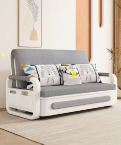 C&C Home Multifunction 2 In 1 Modern Design Foldable Extendable Sofa Bed Double Seat Comfortable Couch Sofa Bed Chair with Storage Facility and Side Pockets Combination Furniture for Living Room Bedroom 158x192x85 cm