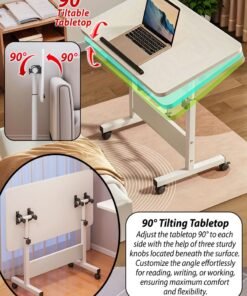 Alternative view of DBLEW Fully Adjustable Overbed Laptop Table 360 Degree Rotating 80cm x 50cm Tiltable Tabletop Portable Desktop Adjustable Mobile Podium Laptop Stand Rolling Computer Desk Cart, with Wheels For Home, Office Workstation, School, Hospital Tray Nursing Reading Writing Eating Over Sofa End Table With Adjustable Height Black