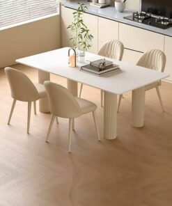 C&C Home Multipurpose Use Modern Sleek Design Dining Table Rectangular Shape Plain Rock Slab Tabletop Kitchen Table Durable Metal Base Indoor Dining Table for Dining Room Living Room 120x60x75 cm