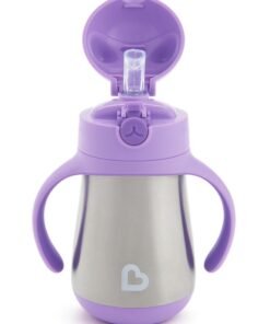 Alternative view of Munchkin Stainless Steel Insulated Double Walled Straw Cup 8 Oz, Cool Cat Design, Keeps Drink Cool For Up To 15 Hours, Purple