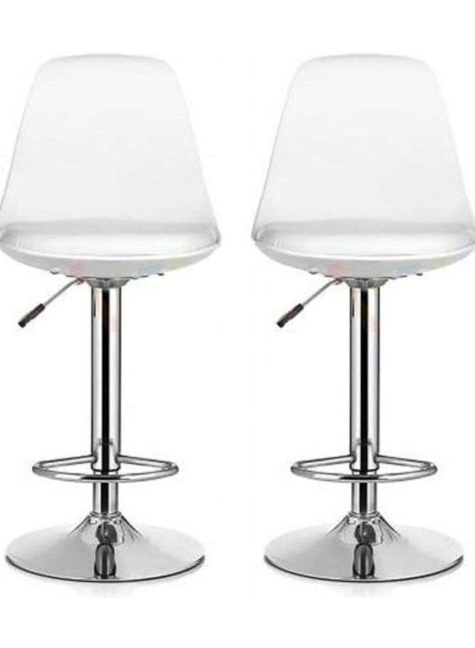 AL WADI FURNITURE AWF AL WADI FURNITURE Set Of 2 Adjustable Fiber Back Bar Chair with Cushioned Seating Bar Stool Comfortable Swivel Chair With Metal Base And Footrest (WHITE)