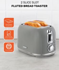 Geepas Fluted Bread Toaster- 2 Slice Slot| 6 Adjustable Browning Control and Removable Crumb Tray| Defrost and Reheat Button| 2 Years Warranty|GBT36558-GR, Grey 850 W GBT36558UK-GR Grey