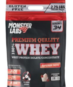 MONSTER LABS 100% Whey Protein 2.25 lbs (1kg) - Fast-Absorbing Isolate & Concentrate Blend for Muscle Recovery (Strawberry)