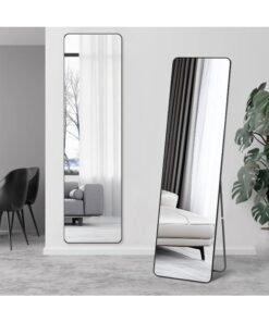 SKY-TOUCH Full Length Mirror 151x42cm, Floor Mirrors with Aluminum Alloy Frame Free-Standing Leaning Large Bedroom Dressing Mirror, Full Body Mirror with Stand for Living Room,Bedroom,Black