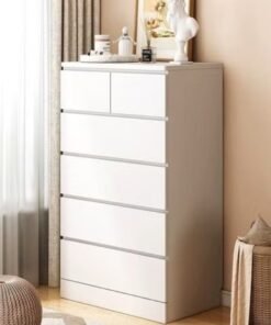 C&C Home Modern 6 Drawer Tall White Dresser Chest of Drawers Organizer Concealed Handle Design Closet 15mm Wood Thickness Storage Cabinet for Living Room Bedroom Hallway 60x40x111 cm