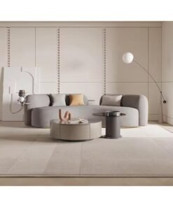 Comfynest European Style Velvet Couch - Modern Round Fabric Soft Curved Sofa for Living Room (Light Grey)
