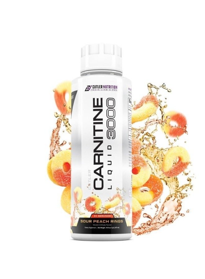 Cutler Nutrition Liquid Carnitine 3000mg – Energy & Metabolism Support – Fast Absorption Liquid Supplement – Sour Peach Rings Flavor